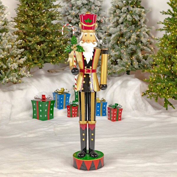 Nutcracker with Candy Cane Lighted Statue